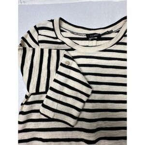 Blu Pepper Striped Top Button Back Lace Trim‎ Long Sleeve Women